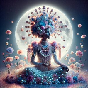 "Create an image of a majestic light skin Hawaiian woman whose f...
