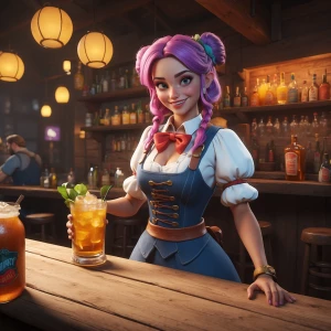 A bar maiden. Not dressed. Serving drinks to adventurers boldly...