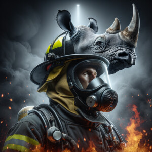 Firefighter with rhino head