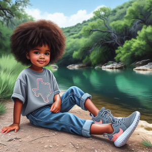 Design a digital art piece depicting a three-year-old African Am...