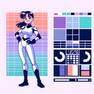 1990s anime screencap, girl a plugsuit, standing with hands on h...