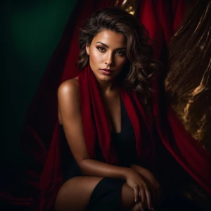 Refined, detailed woman seated sideways, Dahlia Valentina: Itali...