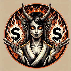 Design an 8K resolution circular logo featuring a seductive fema...