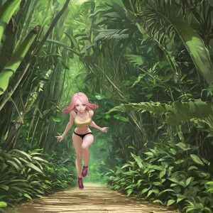 Beautiful girl run in jungle