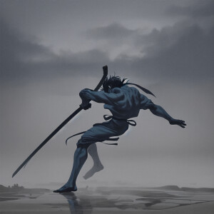 Prompt: minimalist abstract depiction of a fight, dark rainy eve...