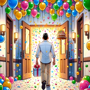 Generate an animated video of  person walking down a hallway fil...