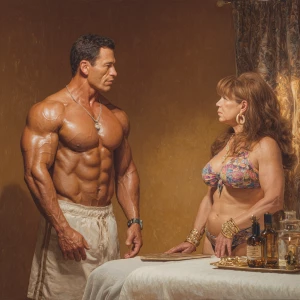 Realism photo painting, a muscular Russian man in his beach hote...