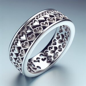 Sterling silver heart ring featuring an intricate pattern of hea...