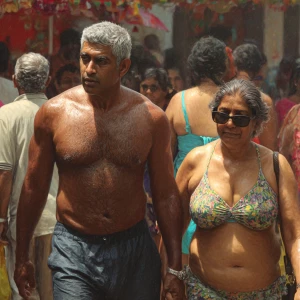 Photo hyperrealism, painting,a muscular beefy kerela son in law...