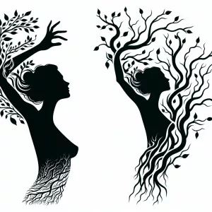 Create a black and white vector silhouette depicting a side prof...