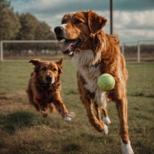 pack of dogs playing catch ball