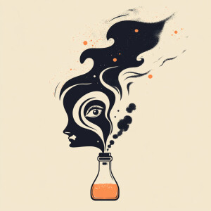 A minimalist design of a person’s face, slightly turned to the s...