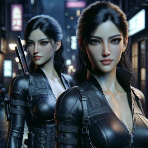 Create a 3D character of a beautiful lady assassin, with sleek,...