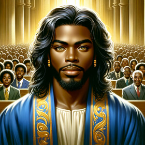 Illustrate an inspiring African-American Jesus crust with a dign...