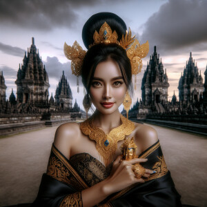 1female, a woman is having a traditional Javanese wedding with g...