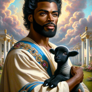 Oil painting of an African-American man resembling Jesus Christ,...