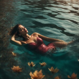 Woman swimming laying on her back on the serenity ocean