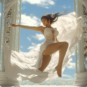 Chun-Li from Street Fighter IV in a thigh split wedding dress pe...