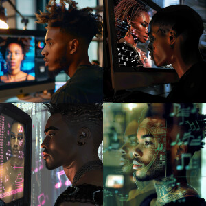 Picture a Handsome African American male. He has a low cut cease...