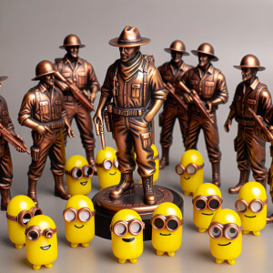 Minions around copper military cowmen