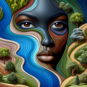 Design a surreal landscape that seamlessly integrates the featur...