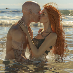 A photorealistic high resolution image. Light ginger haired fema...