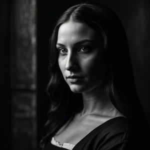 Mona Lisa, noir style portrait, ultra-realistic, cinematic black...