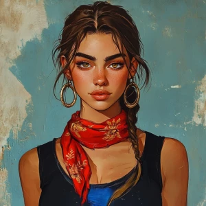 girl with brown hair, thick eyebrows, pumped up lips, potato nos...