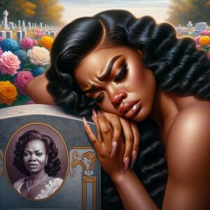 A beautiful light-skinnedb African-American woman with long wavy...