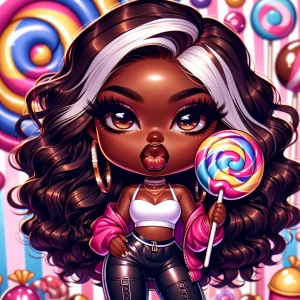 A 300dpi  high-quality glossy painted style image of a sassy, fu...