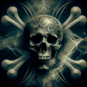 Skull and crossbones behind the skull