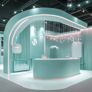 exhibition stand, modern style, smooth lines, complex shape, tif...