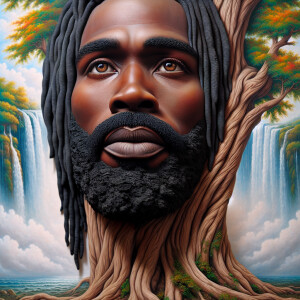 A hyper-realistic 3-D oil painting depicting a tree integrated w...