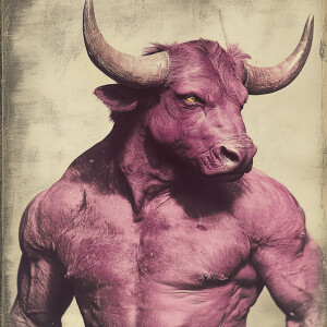 An electrifying magenta-hued minotaur, its muscles rippling with...