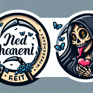 Create a detailed, horror-themed circular logo that includes a c...