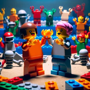 Lego pieces high fiving