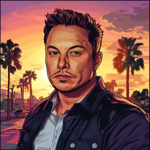 Elon Musk in GTA art style — — in the style of a Grand Theft Au...