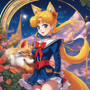 fox rides a cat
