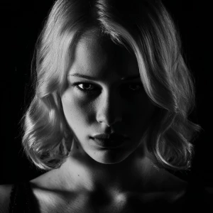 Blonde woman, noir style, ultra-realistic portrait, dramatic sha...