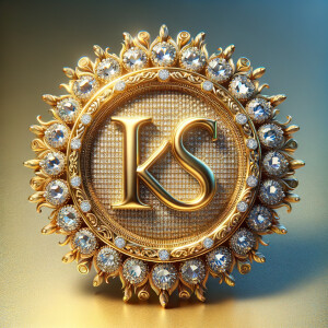 Create a 3-D realistic image of a gold circle and in the middle of the circle is the initials KS and add a couple diamonds to that