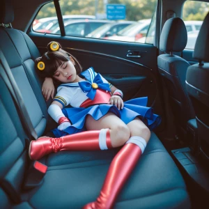 Create an image of a 14-year-old girl dressed in a Sailor Moon-i...