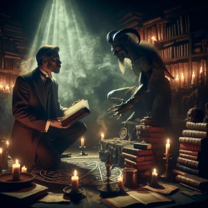 Negotiating a pact with a malevolent demonic entity in a dimly l...