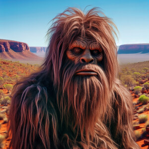 Create an image of a sasquatch with distinct human-like features...