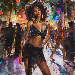 Glossy 4K watercolor oil painting of full body African woman, in...