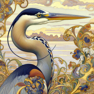 Create an image of a heron set against a typical Louisiana lands...