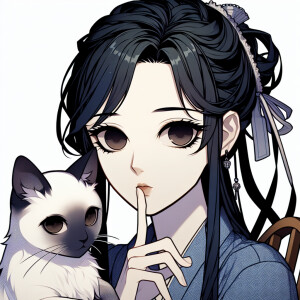 Hot anime woman with dark blue hair and dark brown eyes. She wea...