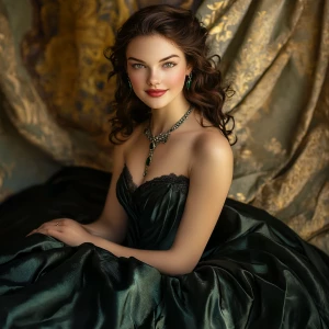 A captivatingly beautiful woman with light, flawless skin, radia...