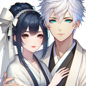 Realistic anime woman with dark blue hair and dark brown eyes we...