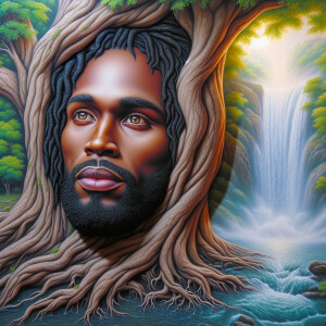 A hyper-realistic 3-D oil painting depicting a tree integrated w...