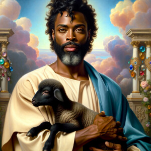 Oil painting of an African-American man resembling Jesus Christ,...